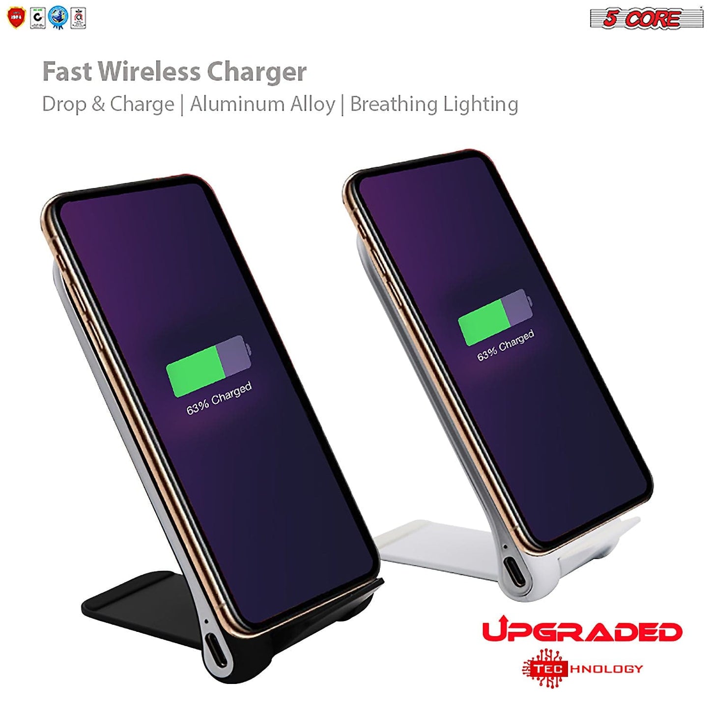 5 Core Fast Wireless Charger 2Pack Qi Certified 10W Wireless Charging